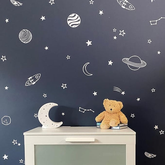 Space Wall Decals Kids Room Stars Planets Shooting Stars Rocket Wall Stickers Nursery Decor