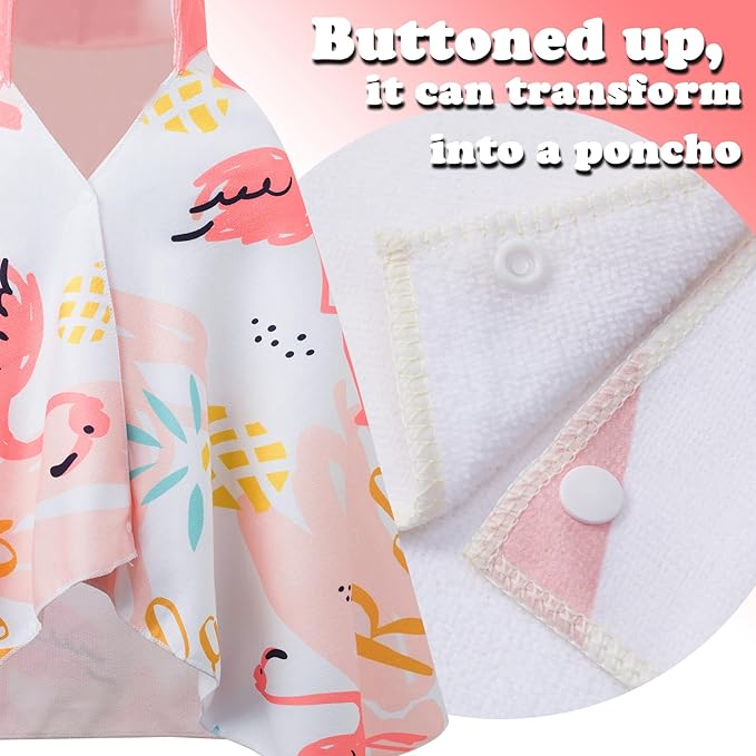 Kids Hooded Towels - Soft and Absorbent Bath, Beach, Swim Pool 30" x 60" Large Towel Cover Up for Boys and Girls Flamingo