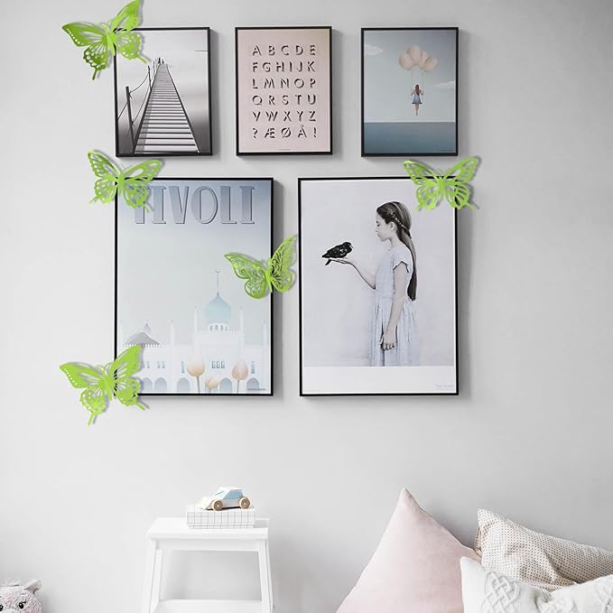 72Pcs 3D Butterfly Wall Decor 3 Sizes 3 Styles, Butterfly Decorations Party Birthday Cake Decoration, Removable Butterfly Wall Stickers for Kids Nursery Wedding Bedroom Room Decor(Green)