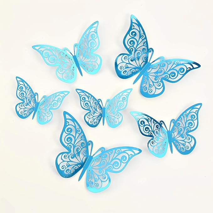72Pcs 3D Butterfly Wall Decor 3 Sizes 3 Styles, Butterfly Decorations Party Birthday Cake Decoration, Removable Butterfly Wall Stickers for Kids Nursery Wedding Bedroom Room Decor(Blue)