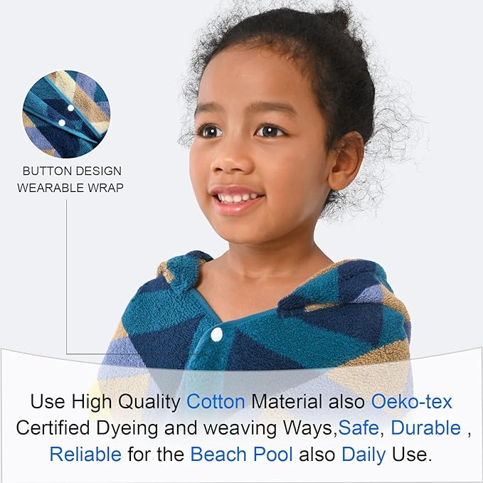 VOOVA & MOVAS Toddler Towels for Kids (3-10Years) - Absorbent 100% Cotton Thick 500GSM Pool Towels,Perfect for Bath | Beach | Pool | Swim, Jacquard, Blue