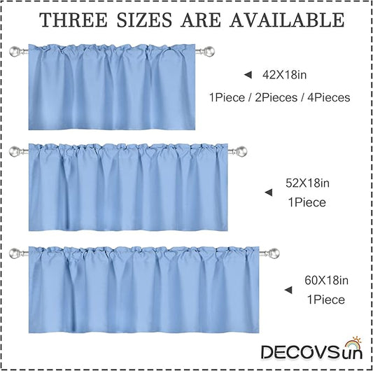 Sky Blue Valance for Windows 42x18 Inch Solid Thermal Insulated Blackout Rod Pocket Kitchen Short Curtain Toppers Valance for Bathroom Living Room, Light Baby Blue