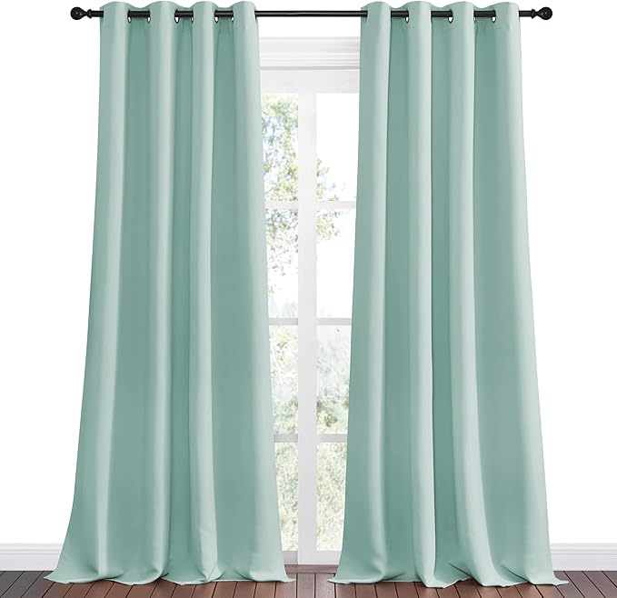 NICETOWN Aqua Blue Blackout Curtains 108" Long for Office, Dining Room, Guest Room, 55" Wide by 108" Long, 2 Pieces, Sound Reducing Heat and Cold Block Curtain Panels for Modern Room Decorative