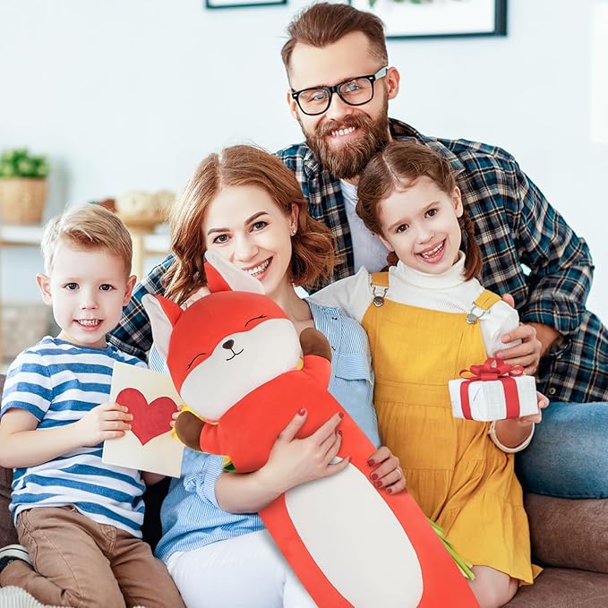 36 inch Orange Fox Stuffed Animal, Soft Long Pillow Doll, Giant Cute Fox Plush Body Pillow Plushies Toy Gift for Kids, Boys Birthday,Valentine,Easter