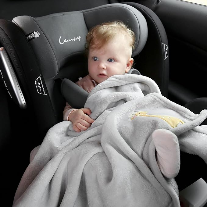 DaysU Plush Flannel Baby Blanket Super-soft Lightweight, Embroidered Fleece Baby Blanket for Unisex, Oversized Bed Throws for Kids and Children, Grey Giraffe, 50”x60”