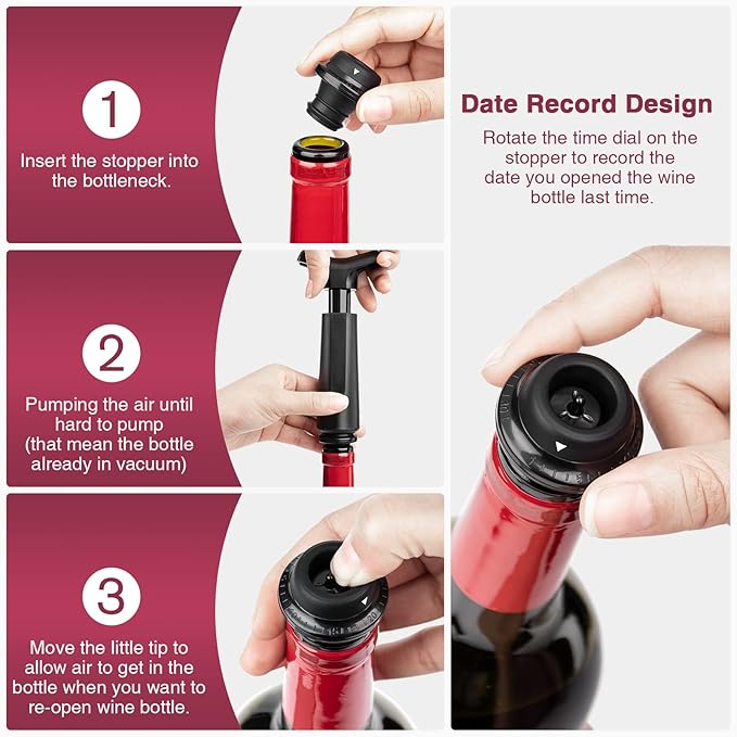 mafiti Wine Saver with 4 Wine Stoppers and Preserver, Red Wine Bottle Sealer Keeps Wine Fresh Up 7 Days, Ideal Wine Christmas Gifts for Men Women (1 Wine Pump + 4 stoppers)