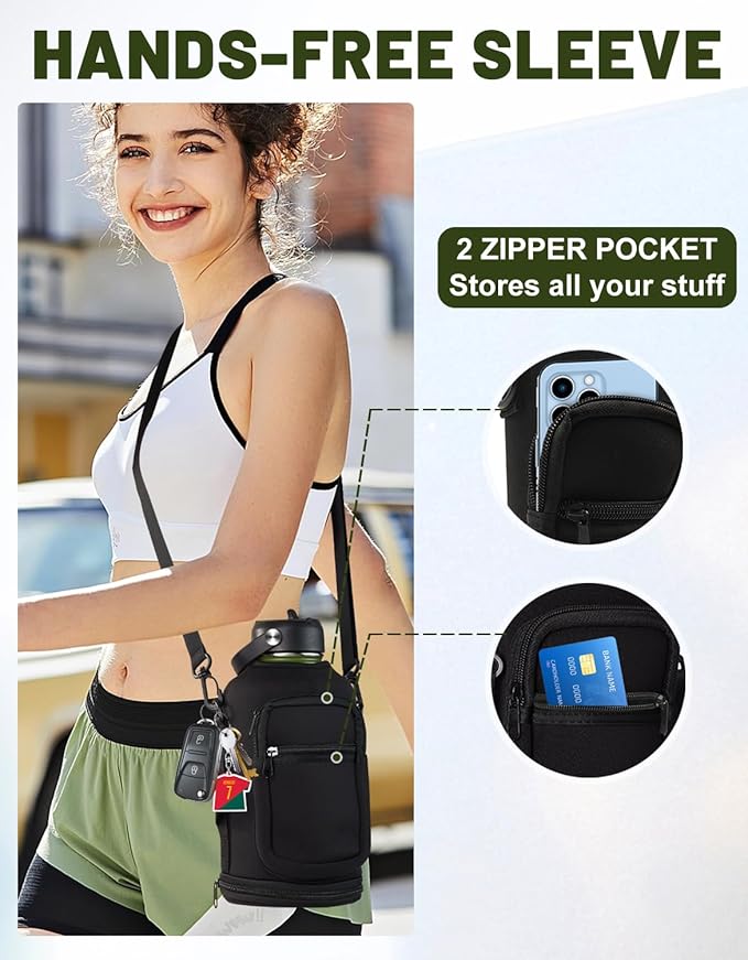 Half Gallon Water-Bottle with Straw - Pop-up Chug Lid (Cold 48H & Hot 24H) 64oz Insulated Water Bottle Flask with Sleeve Strap, Paracord Handle, Bottle Boot, Pink Stainless Steel Metal Water Jug