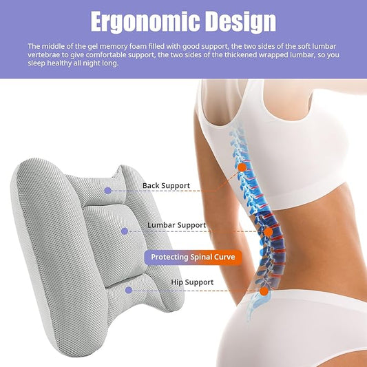 BALAPET Breathable Lumbar Support Pillow for Bed, Adjustable Shredded Memory Foam Lumbar Pillow for Sleeping, Relieve Back & Lumbar Pressure Perfect for Office Chairs Car Seats Beds