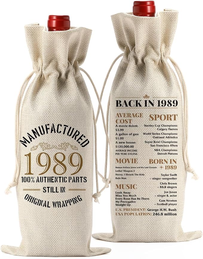 35th Birthday Decorations for Women,Vintage 35th Birthday Gifts for Women, 35 Year Old Gift Ideas for Mom Wife Him Her Friends, Happy 1989 35th Birthday Anniversary Wine Bag?Wine Gifts Wine Gift Bag