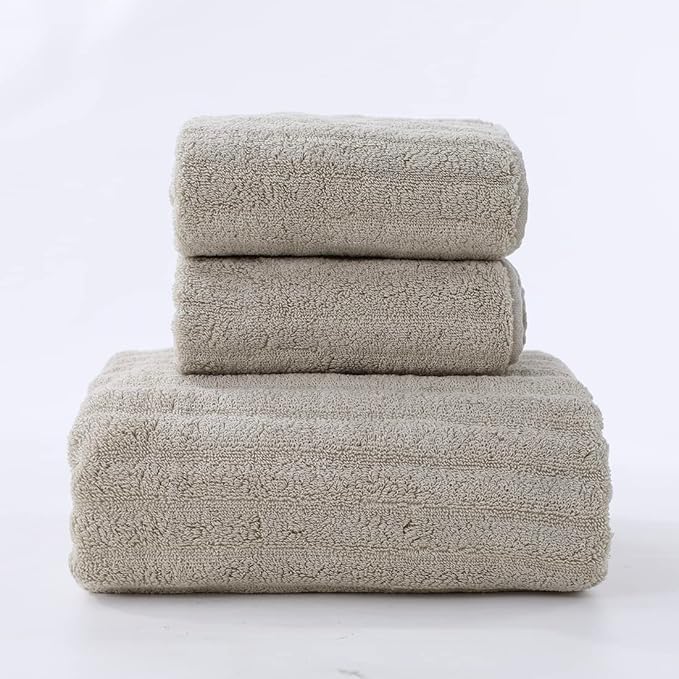 Luxury Ultra Soft Bath Towel Sets for Bathroom Hotel, Apricot 1 Bath Towels 2 Hand Towels Washcloths 100% Long-Staple Cotton Fluffy Highly Absorbent for Women Kids Elderly Face Body