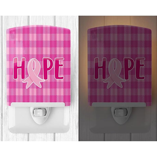 Caroline's Treasures BB6981CNL Breast Cancer Awareness Ribbon Hope Ceramic Night Light Compact, UL-Certified, Ideal for Bedroom, Bathroom, Nursery, Hallway, Kitchen, 6x4x3, Multicolor