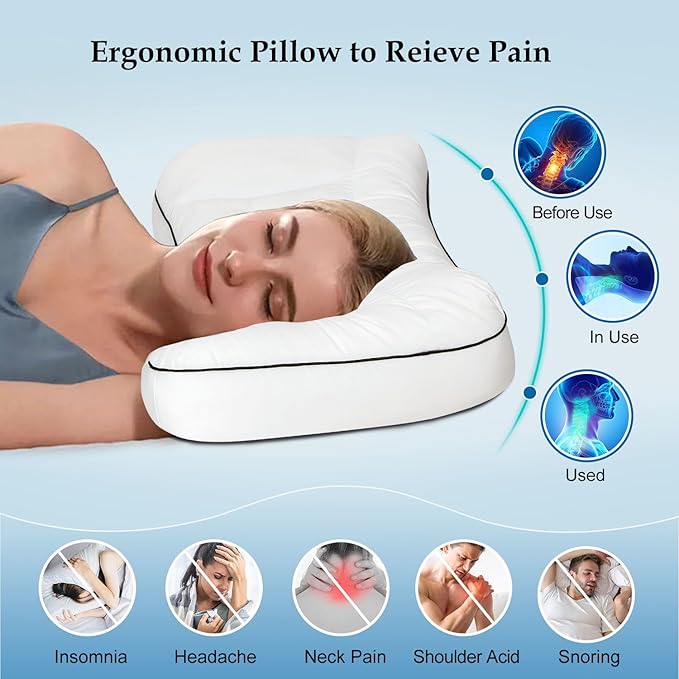 Cervical Neck Pillow for Sleeping, Orthopedic Contour Pillow for Neck and Shoulder Pain Relief, Cervical Memory Foam Support Pillows for Side, Back and Stomach Sleepers