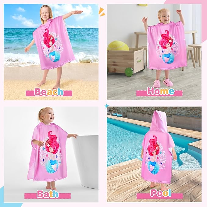 Kids Hooded Beach Towels for Boys Girls, Toddler Soft Absorbent Thickened Microfiber Bath Towel Swim Pool Towels Baby Quick Dry Lightweight Poncho Towel Cover-ups for 0-7 Years Old