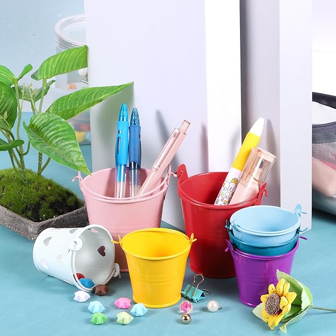 PATIKIL 2.4"x2" Small Metal Buckets with Handle, 8 Pcs Mini Galvanized Bucket Colorful Easter Buckets for Crafts Party Favors Decoration, Black