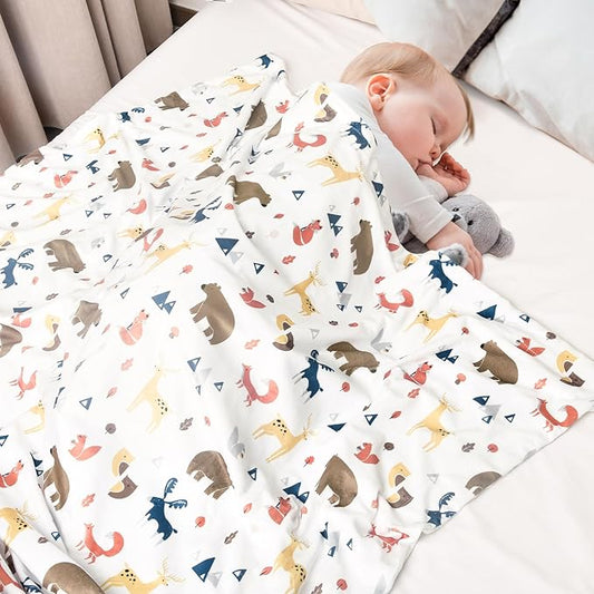 Minky Baby Blanket for Boys Girls Neutral, Soft Lightweight Micro Fleece Blanket with Double Layer, Dotted Backing, Receiving Blanket for Newborns, 30x40 Inches, Woodland Animals