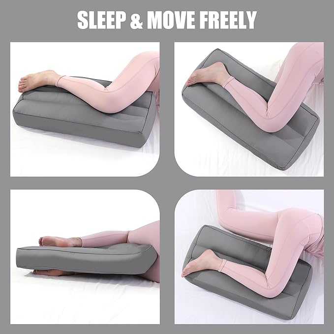 HOMBYS Knee Pillow for Side Sleepers,Down Alternative Between Leg Pillow for Sleeping,Under Knee Pillow for Sleeping on Back,Spine Alignment, Lower Back Pain Relief,Pregnancy Support,Dark Grey 4 inch
