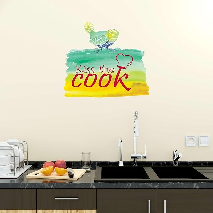 Kitchen Chef Love cook Vinyl wall Art Decal Home Wall Decoration Loving Home Kitchen Kiss The Cook - Size: 10 in x 9 in