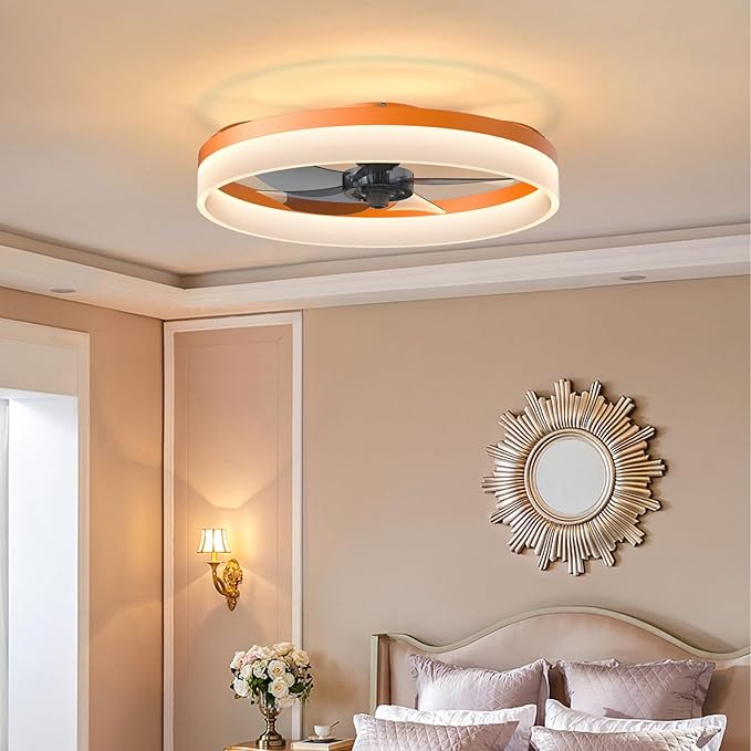 Ceiling Fan with Remote Control Memory Functions 21dB Low Noise 6 Adjustable Speeds Dimmable Led Ceiling Fan for Hallways Balconies Patios Orange Color