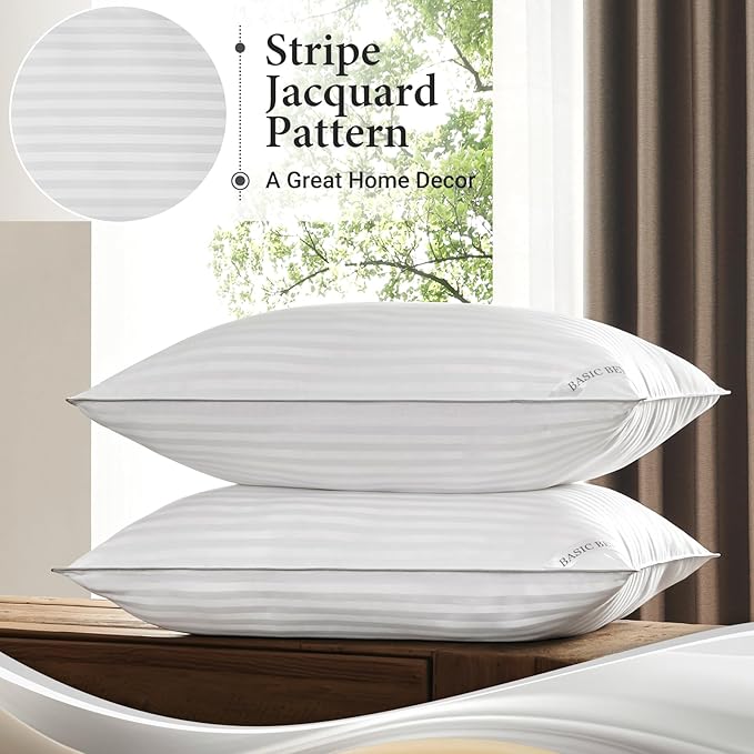 Basic Beyond Queen Size Pillows Set of 2 - Down Alternative Pillows for Sleeping, Soft 20 x 28 Inches Pillows Queen Size Set of 2 for Back, Stomach or Side Sleepers