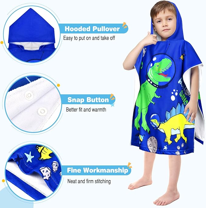 Kids Hooded Beach Towels for Boys Girls, Toddler Soft Absorbent Thickened Microfiber Bath Towel Swim Pool Towels Baby Quick Dry Lightweight Poncho Towel Cover-ups for 0-7 Years Old