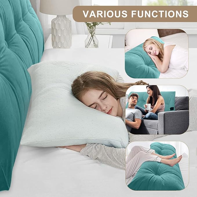 Large Triangular Headboard Pillows Long Backrest Positioning Support Bolster Cushion for Daybed Fluffy Quality Plush Body Wedge Pillow with Removable Cover(Light blue-King-76x8x20in)