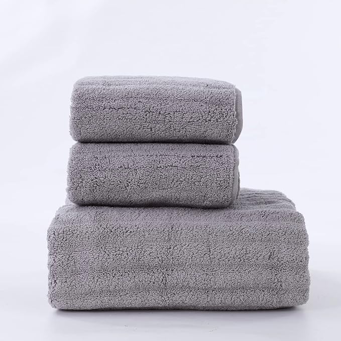 Luxury Ultra Soft Light Grey Bath Towel Sets for Bathroom Hotel, 1 Bath Towels 2 Hand Towels Washcloths 100% Long-staple Cotton Fluffy Highly Absorbent Thick Towel for Women Kids Elderly Face Body