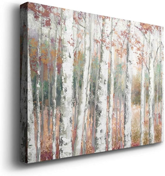Renditions Gallery Canvas Nature Wall Art Modern Paintings Decorations Autumn Birch Forest Rustic Abstract Vibrant Foliage Wall Hanging Artwork for Bedroom Office Kitchen - 18"x27" LT33