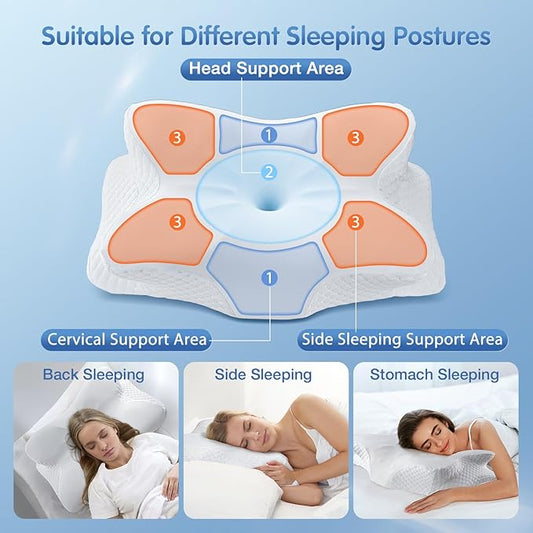Cervical Neck Pillow for Pain Relief Sleeping, Cooling Contour Memory Foam Support Pillows for Neck and Shoulder Pain, Ergonomic Orthopedic Pillow for Side Back & Stomach Sleepers, White-22