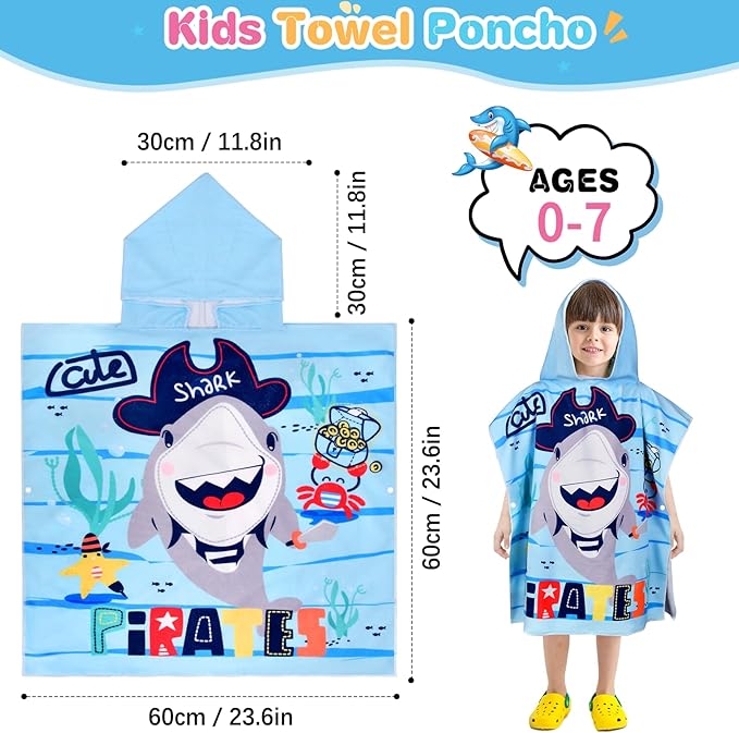 Kids Hooded Beach Towels for Boys Girls, Toddler Soft Absorbent Thickened Microfiber Bath Towel Swim Pool Towels Baby Quick Dry Lightweight Poncho Towel Cover-ups for 0-7 Years Old