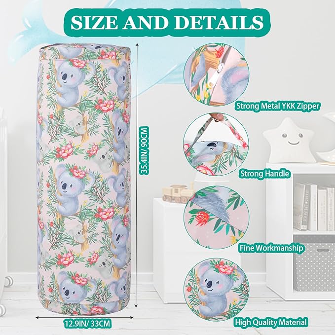 Stuffed Animal Bean Bag Storage Chair for Kids Cover Only (No Filler), Organize, Sit, Play & Boxing, 100% Cotton Canvas Washable, Ultra Soft Cylinder Long Vertical Zipper Best Gift for Child