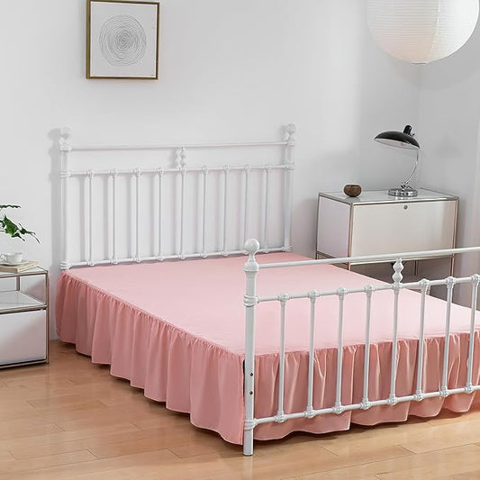 Bed Skirt Twin Size Ruffled Bed Skirt with Split Corners, 12 Inch Drop Dust Ruffle Bed Skirt with Platform, 12 Inch, Blush, Twin Size