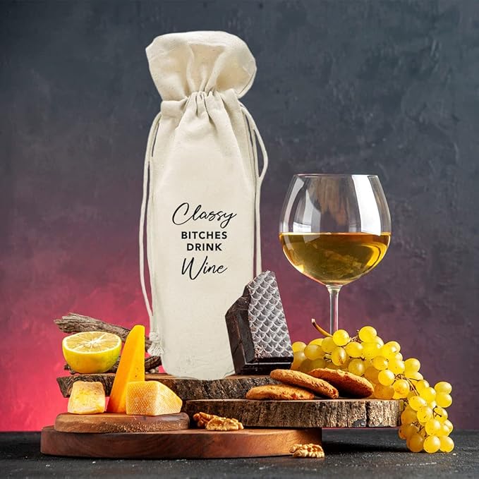 Andaz Press Mothers Day Wine Bag, Classy Bitches Drink Wine, Mothers Day Wine Bottle Cover, Mother's Day Gifts, Canvas Wine Gift Bag Champagne Bottle Bag Wine Bags For Wine Bottles Gifts 1-Pack