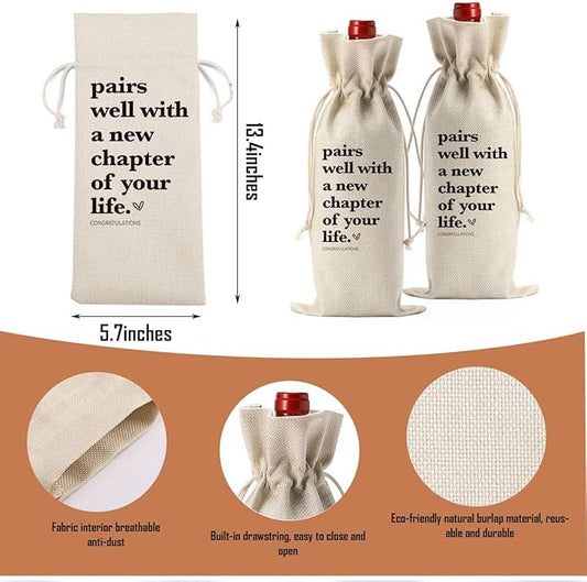 XFW 1 Pcs Funny New Chapter Wine Bag New Beginnings Gifts for Women Men Farewell Gifts for Friends Going Away Gifts for Coworkers Women Men Moving Away Gifts for Friends New Teacher Gifts