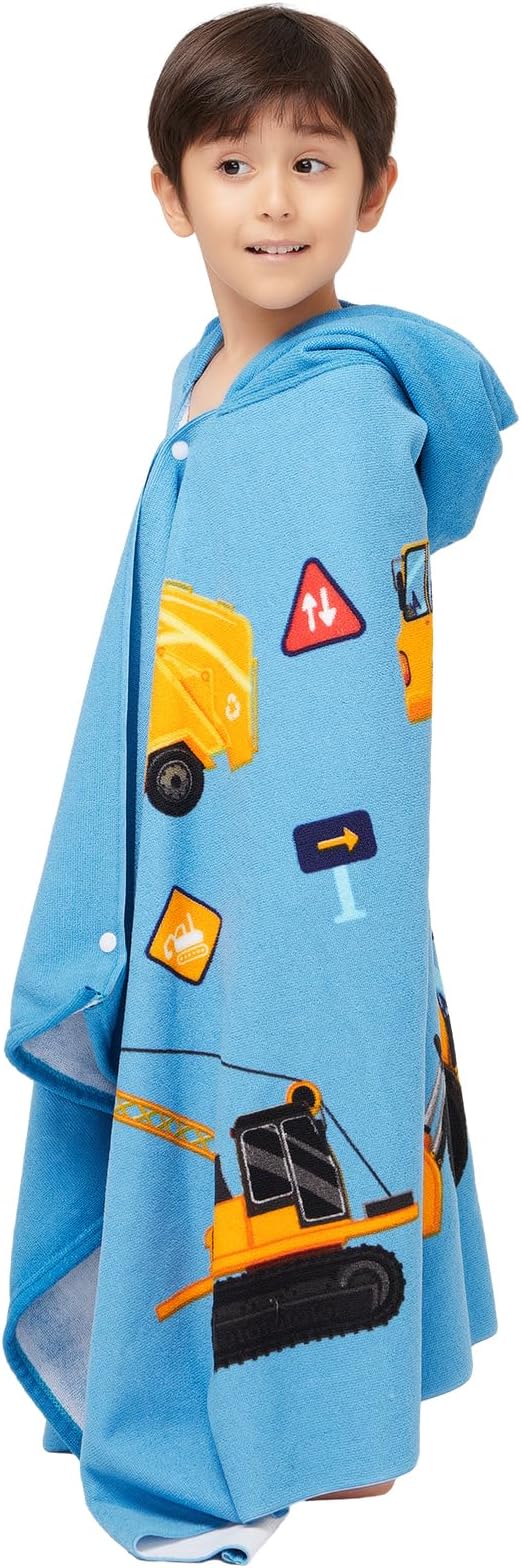 Hooded Towel for Toddlers 2-10 Years Boys Girls Kids Bath Pool Beach Towel Wrap Soft Absorbent Beach Poncho(Construction site)