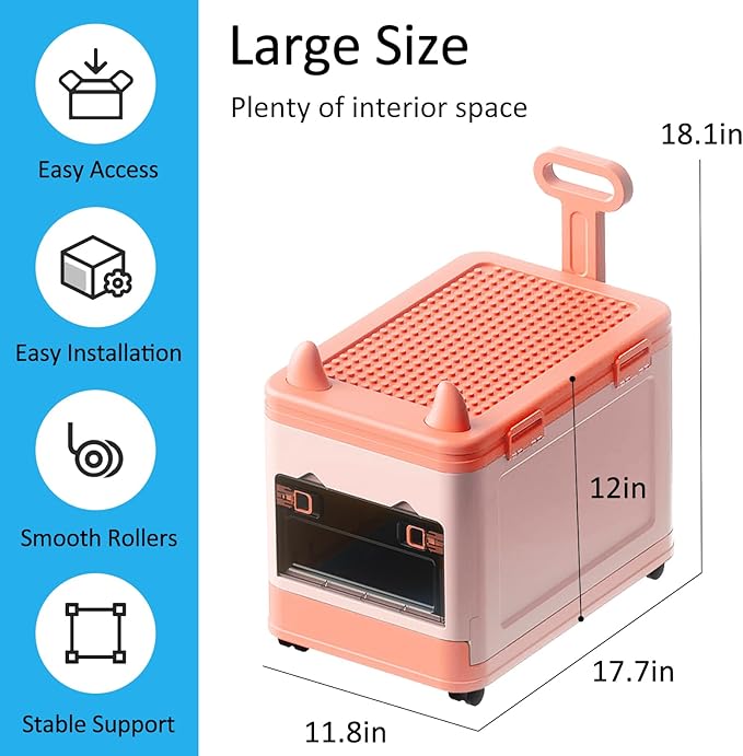 Collapsible Kids Storage Box with Building Base for Lego Toy Organizer Bins with Lids and Wheels Stackable Toys Chest Containers Building Block Bricks Storage Case for Children