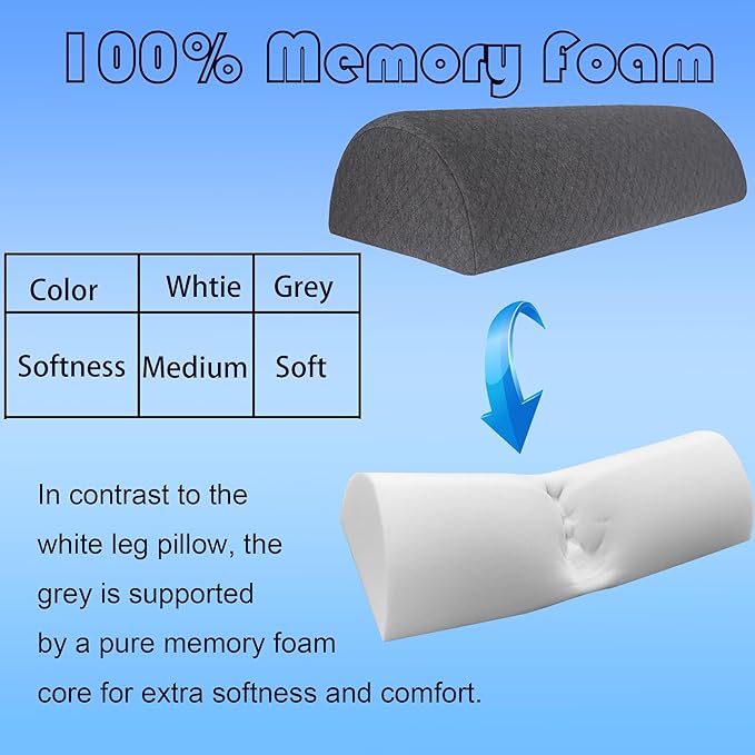 Half Moon Bolster Knee Pillow, Back Pain Relief Memory Foam Leg Pillow, Semi Roll Round Lumbar Leg Wedge for Side Sleepers - Reducing Head Neck Spine Hip Pressure - L