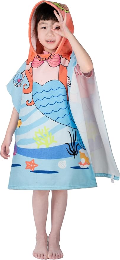 Hooded Kids Beach Towels - Toddler Bath Towel Girls Boys Swim Cover-ups for Ages 1 to 6 Kids Pool Towels Quick Dry Lightweight Soft Microfiber Poncho Towel 24x23(Mermaid Crown)