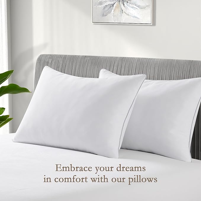 puredown® Feather Pillows with 100% Cotton Cover, Set of 2 Bed Pillows for Sleeping, King Size(20 x 36)