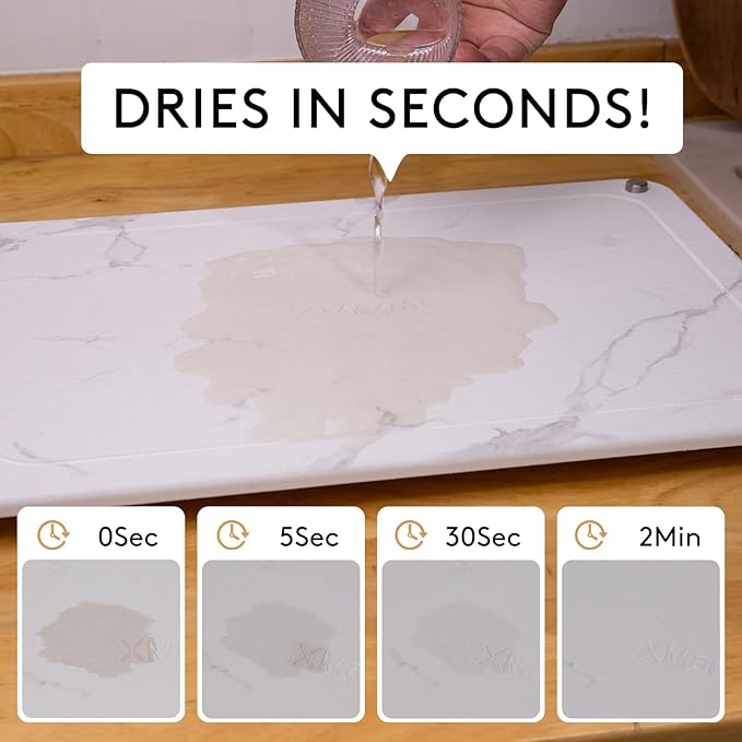 Stone Drying Mat for Kitchen Counter 15.7"x11.8" Marble White, Quick Dry Stone Dish Drying Mat with Legs, Drying Stone for Kitchen Counter Fits Various Dish Racks, Zero Rust Dish Drying Stone