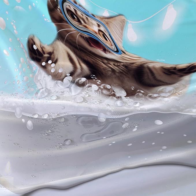 AILONEN 3D Bathtub Cat Shower Curtain for Kids 72" W*96" H Inch,Kawaii Diving Cat Leaps Out of Bathtub Shower Curtain,12 Pack Hooks Polyester Waterproof Fabric Decor for Bathroom Bathtub Panels