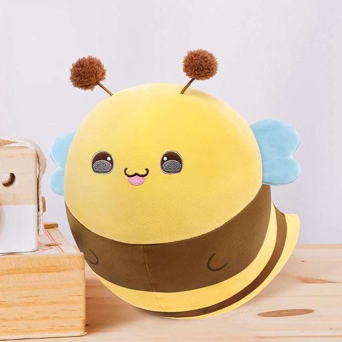Cute Stuffed Animal Toy Fruit Plush Pillow, Funny Bee Throw Pillow, Soft Food Shape Hugging Pillow Plushie for Boys Girls Birthday Toy
