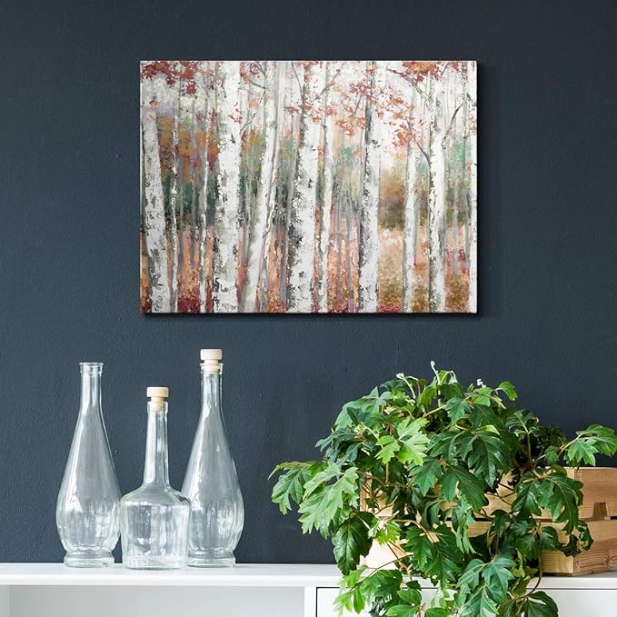 Renditions Gallery Canvas Nature Wall Art Modern Paintings Decorations Autumn Birch Forest Rustic Abstract Vibrant Foliage Wall Hanging Artwork for Bedroom Office Kitchen - 18"x27" LT33