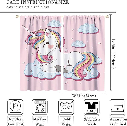 Unicorn Curtain for Kids Bedroom,Pink Cartoon Rainbow Darkening Curtains Decor Sliding Curtains Decorative Curtains for Girls Boys Baby Room,Living Room Decoration 42x45inch