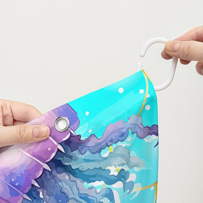 AILONEN Ocean Jellyfish Shower Curtain for Bathroom, Cute Jellyfish Mermaid Printed Bathroom Curtain,Girls Women Kids Coral Bath Curtain 72"W*78"H Polyester Waterproof Bathroom Curtain With 12 Hooks