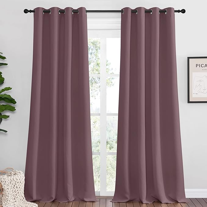 NICETOWN Dry Rose Blackout Curtains 108" Long for Office, Dining Room, 55" Wide, 2 Pieces, Guest Room, Sound Reducing Heat and Cold Block Curtain Panels for Modern Room Decorative