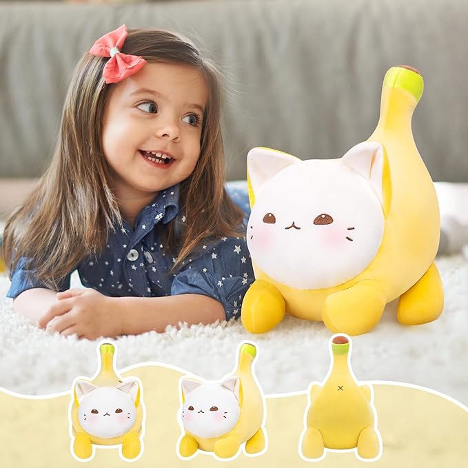 Stuffed Animal Plushie Toy, Cute Cat Plush Stuffed Pillow, Banana Cat Stuffy Toy Plush Pillow Birthday Toy for Kids & Adults