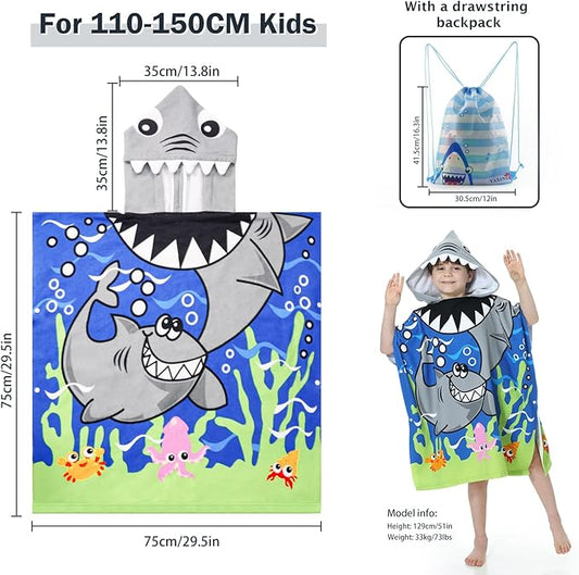 MOKANI Kids Hooded Poncho Towels, Soft & Absorbent Microfiber Beach Towel, Swimming Pool Changing Robe Bathrobe Bath Towel