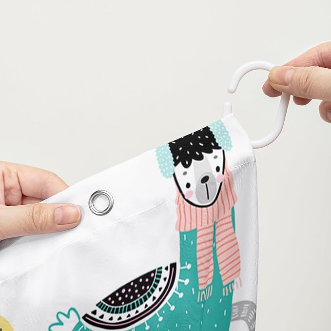 AILONEN Cute Llama Alpaca Shower Curtain 72" W*78" H Bathroom Curtains for Kids,Cartoon Animals Colorful Girls Cactus Bath Decor Fabric Polyester Waterproof Shower Curtain with 12 Pack Plastic Hooks