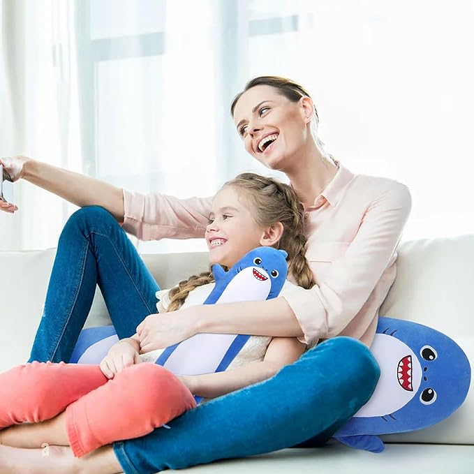 Long Shark Plush,Cuddly Shark Stuffed Animal,Cute Plushies Shark Plush Toys,Kawaii Sleeping Animal Body Pillow,Soft Plush Hugging Pillow,Ideal Snuggle Buddy for Kids Adults(Blue Shark,20”)