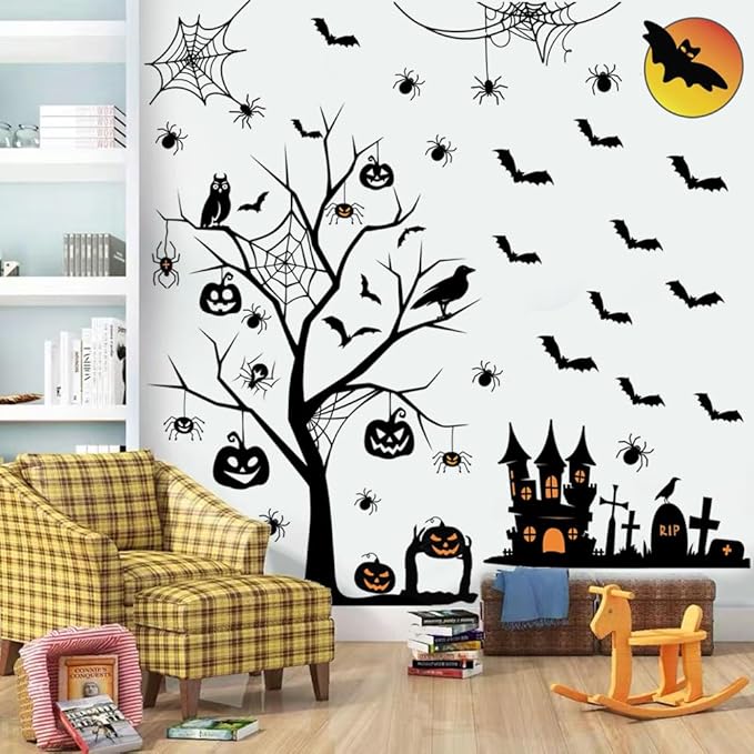 Halloween Wall Decals Tall Halloween Home Wall Decal Bats Home Decor Removable DIY Wall Art for Halloween Window Decals Party Supplies.